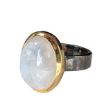 Gold Oxidised Silver Moonstone Ring