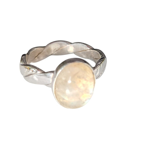 Plaited  Moonstone Silver Ring