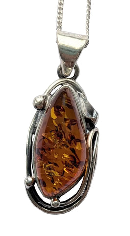 Kagayaku Amber Silver Pendant and Chain