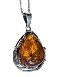 Favos Amber Silver Pendant and Chain