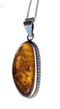 Funiculus Rope Edged Amber Silver Pendant and Chain
