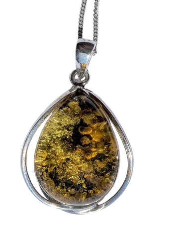 Elektri Green  Amber Silver Pendant and Chain