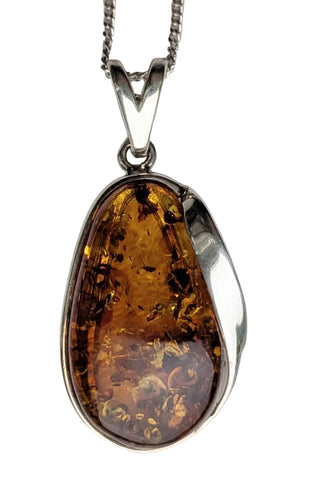 Rameses Amber Silver Pendant and Chain