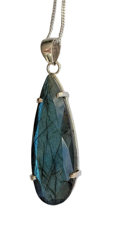 Salish Labradorite Silver Pendant and Chain