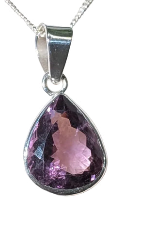 Fuhao  Amethyst  Faceted Silver Pendant and Chain