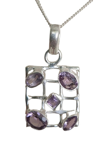 Meshed Amethyst Silver pendant with Chain