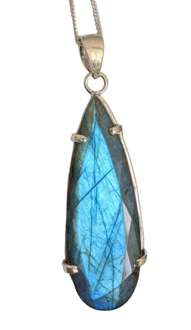 Salish Labradorite Silver Pendant and Chain