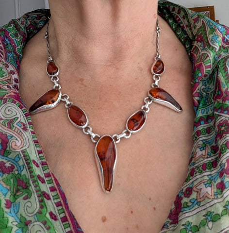 Saba Amber Silver Necklace