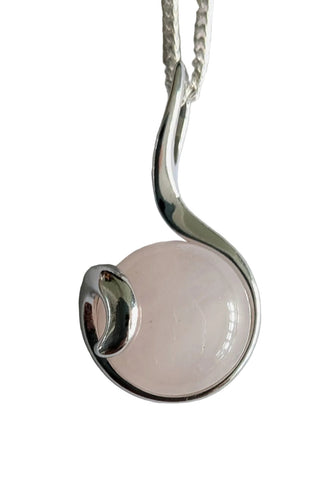 Curlicue Rose Quartz Silver Pendant and Chain