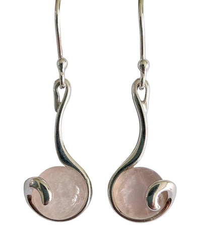 Curlicue Rose Quartz Silver Earrings