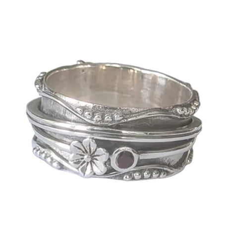 Arkansas Garnet Silver Spinning Ring