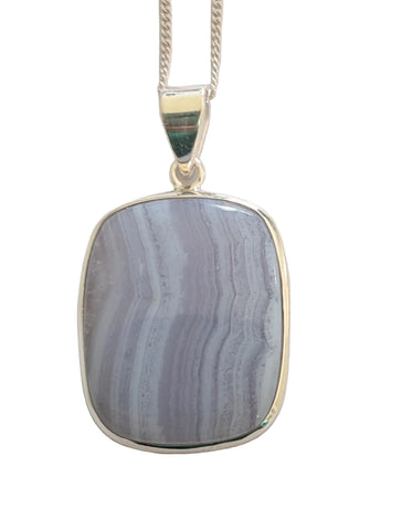 Merlettu Blue Lace Agate Silver Pendant and Chain