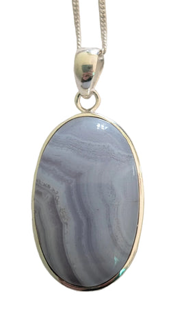 Bizilla blue Lace Agate Silver Pendant and Chain