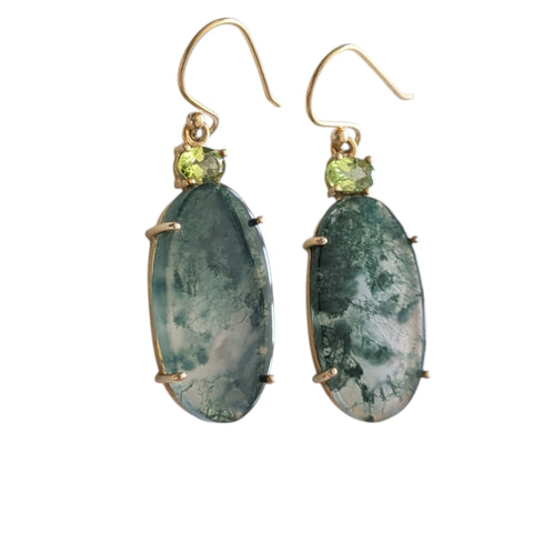 Moss Agate and Peridot Gold Plated silver earrings