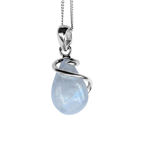 Adularia White Moonstone Silver Pendant and Chain