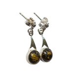 Esfera Green Amber Silver Earrings