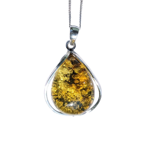 Elektri Golden Amber Silver Pendant and Chain