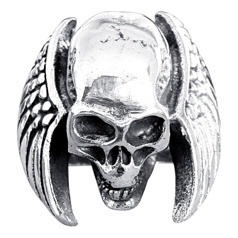 Skull Silver Ring with Wings