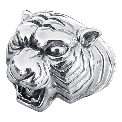 Silver Growling Tiger Ring