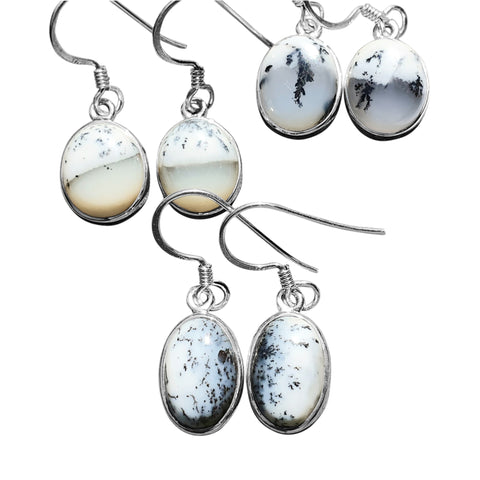 Merlinite silver oval drop earrings