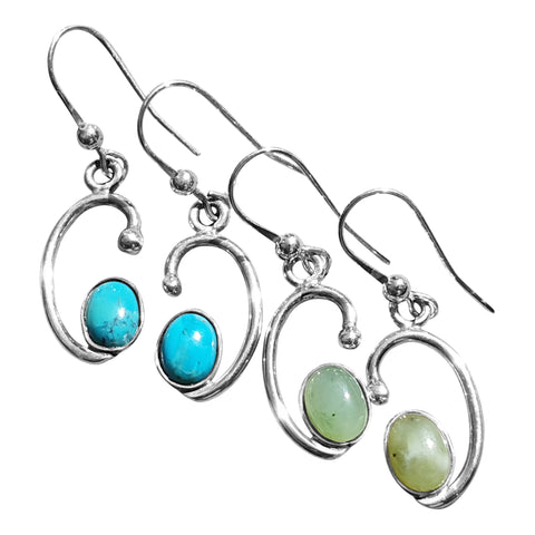 Swirl Drop Silver Gemstone Earrings