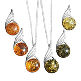 Feathered Amber Pendant and Chain