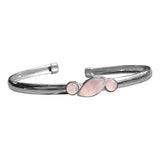 Rose Quartz Silver Bangle with Rose Gold Accents