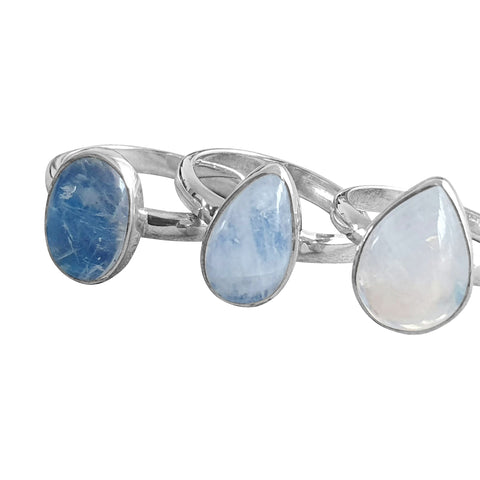 Pale Blue Moonstone Silver Rings