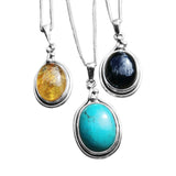 Gemstone Pendants with Amber, Turquoise, Black Onyx