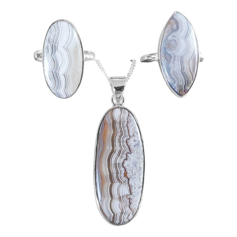 Crazy Lace  Agate Pendant and Rings