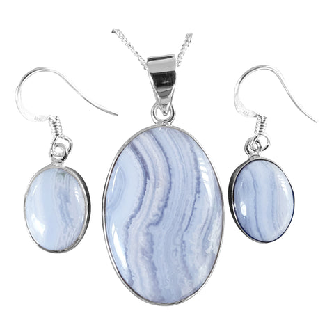 Blue Lace Agate Pendant and Earrings
