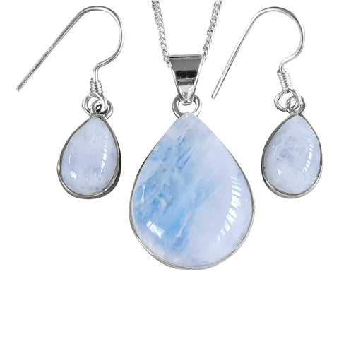 Blue Moonstone Pendant and Earrings