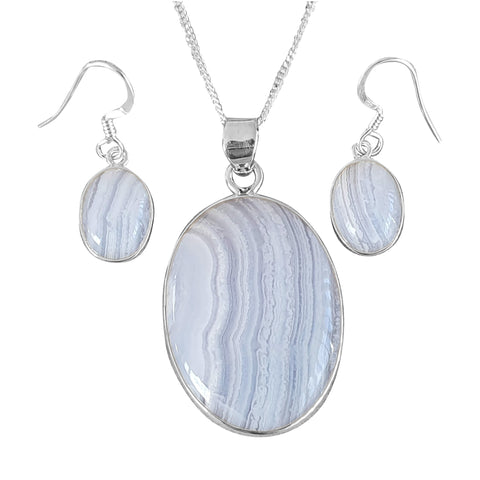 Comet Blue Lace Agate Pendant and Earrings