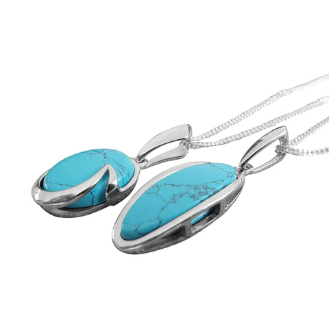 Turquoise Ovate Silver Pendant and Chain