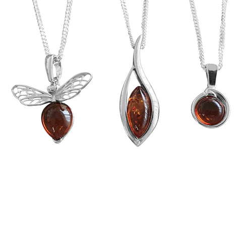 Delicate Amber Pendants with Chains
