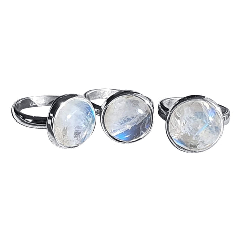 Round Moonstone Silver Rings