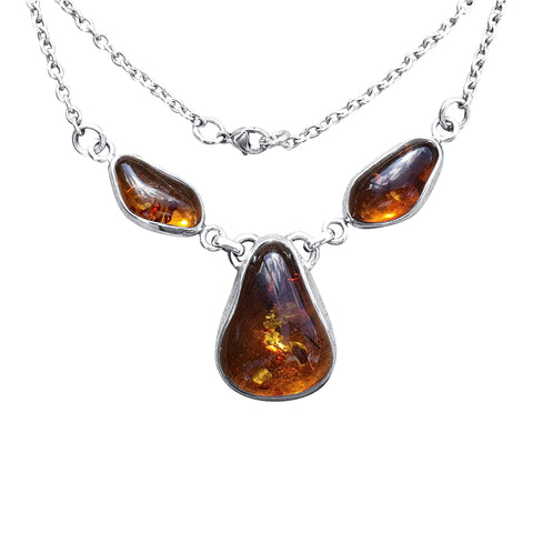 Triple  Stone Amber Necklace.