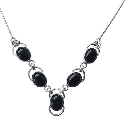 Black Onyx Silver Loop Necklace