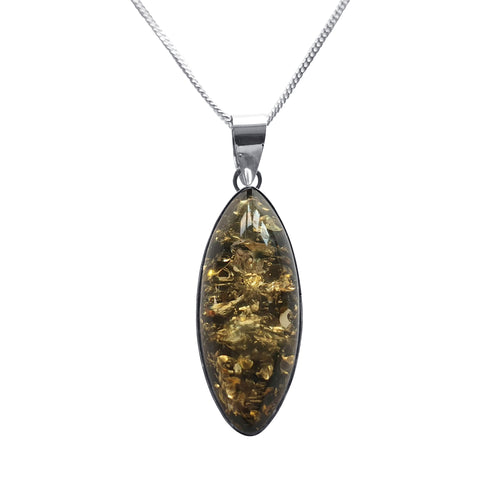 Marquise Green Amber Pendant and chain
