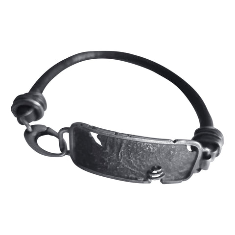 Oxidised Silver Black Leather Bracelet