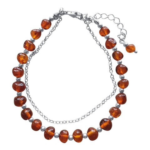 Amber and Silver Bead Bracelet