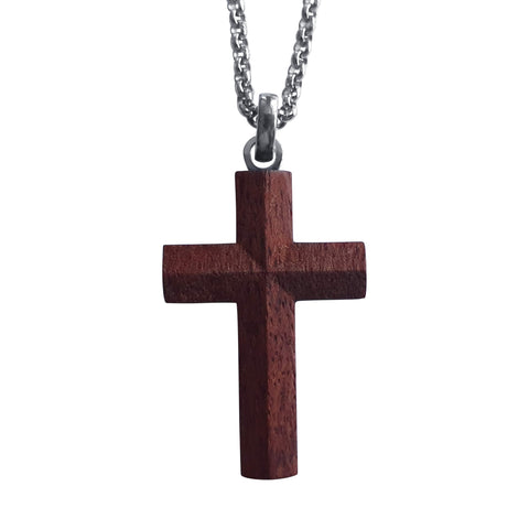 Guibourtia Wood Cross with Stainless Steel Chain