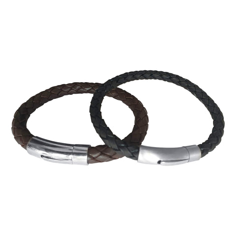 Mens Leather Steel Clasp Bracelets