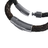 Black Leather Bangle with Steel Clasp