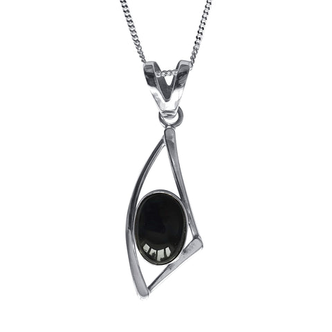 Silver Black Onyx Triangular Pendant