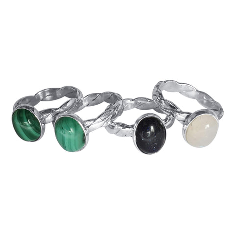 Braided Silver Shank Rings with Gemstones