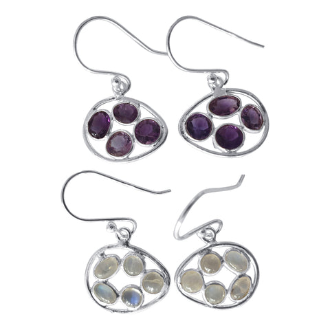 Moonstone and Amethyst Gemstone Cluster Earrings
