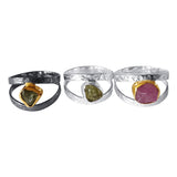 Hammered Silver Rings set with Raw Gemstones 1