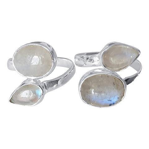 Double Moonstone Silver Ring