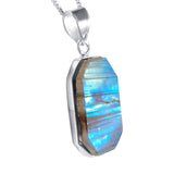 Irregular Shaped Flat Cut Labradorite Gemstone Pendant in Silver